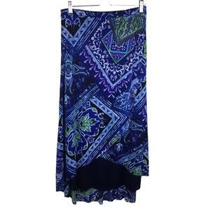 Chico's Long Skirt Women's 0 (M US) Blue/Green/Black High-Low Pull On Lined
